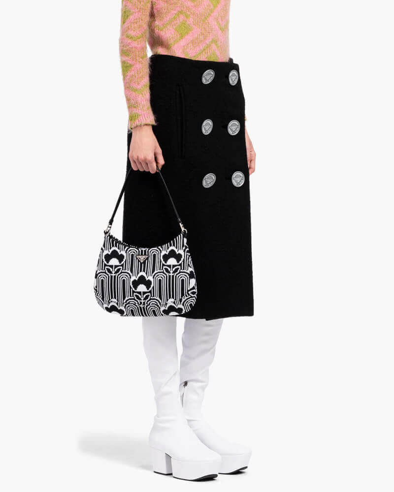 Prada Cleo Jacquard Knit and Leather Bag 1BC499