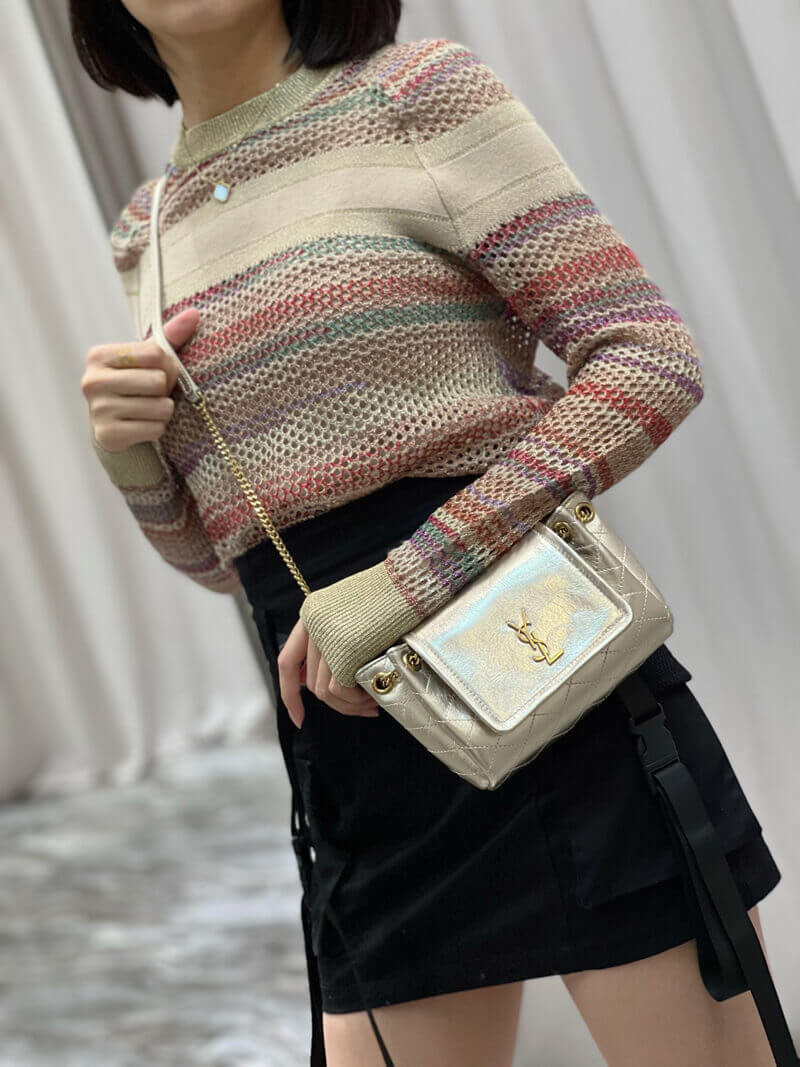 Saint Laurent Nolita Mini Leather Shoulder Bag 672738 Champagne Gold