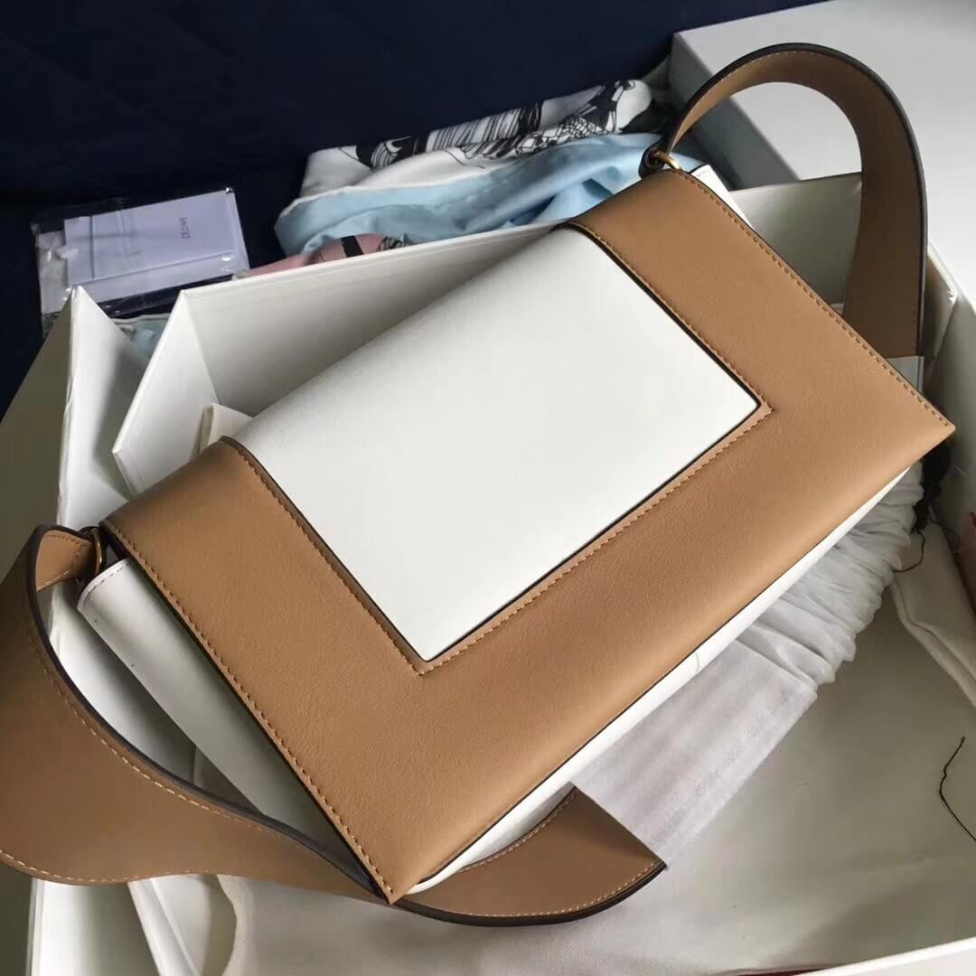 Celine Frame Medium Shoulder Bag 180263 Apricot/White
