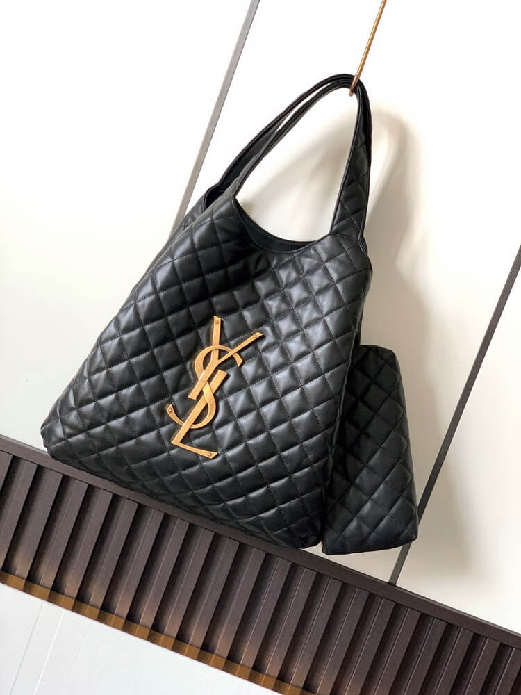 YSL Saint Laurent Icare Maxi Shopping Bag In Black Quilted Lambskin 698651