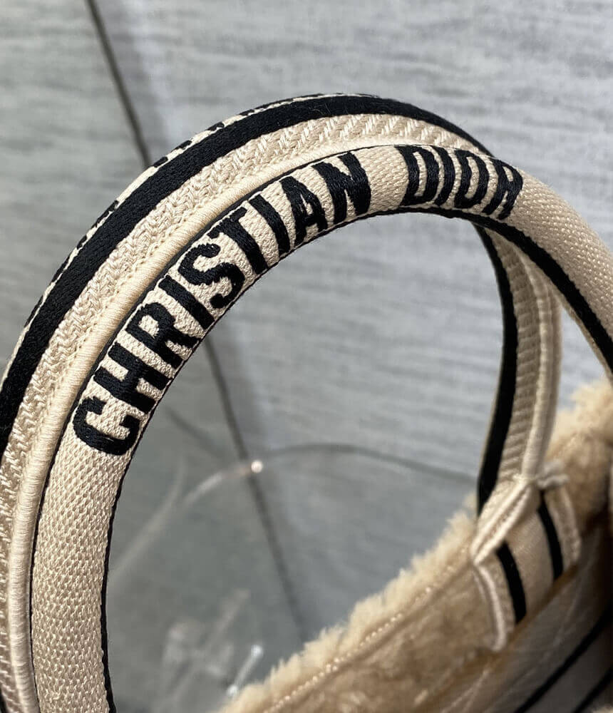 Christian Dior Small Book Tote Beige Cannage Shearling M1265