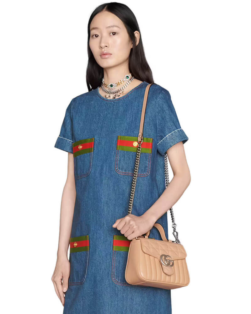 Gucci GG Marmont Rose Beige Matelasse Leather Mini Top Handle Bag 583571