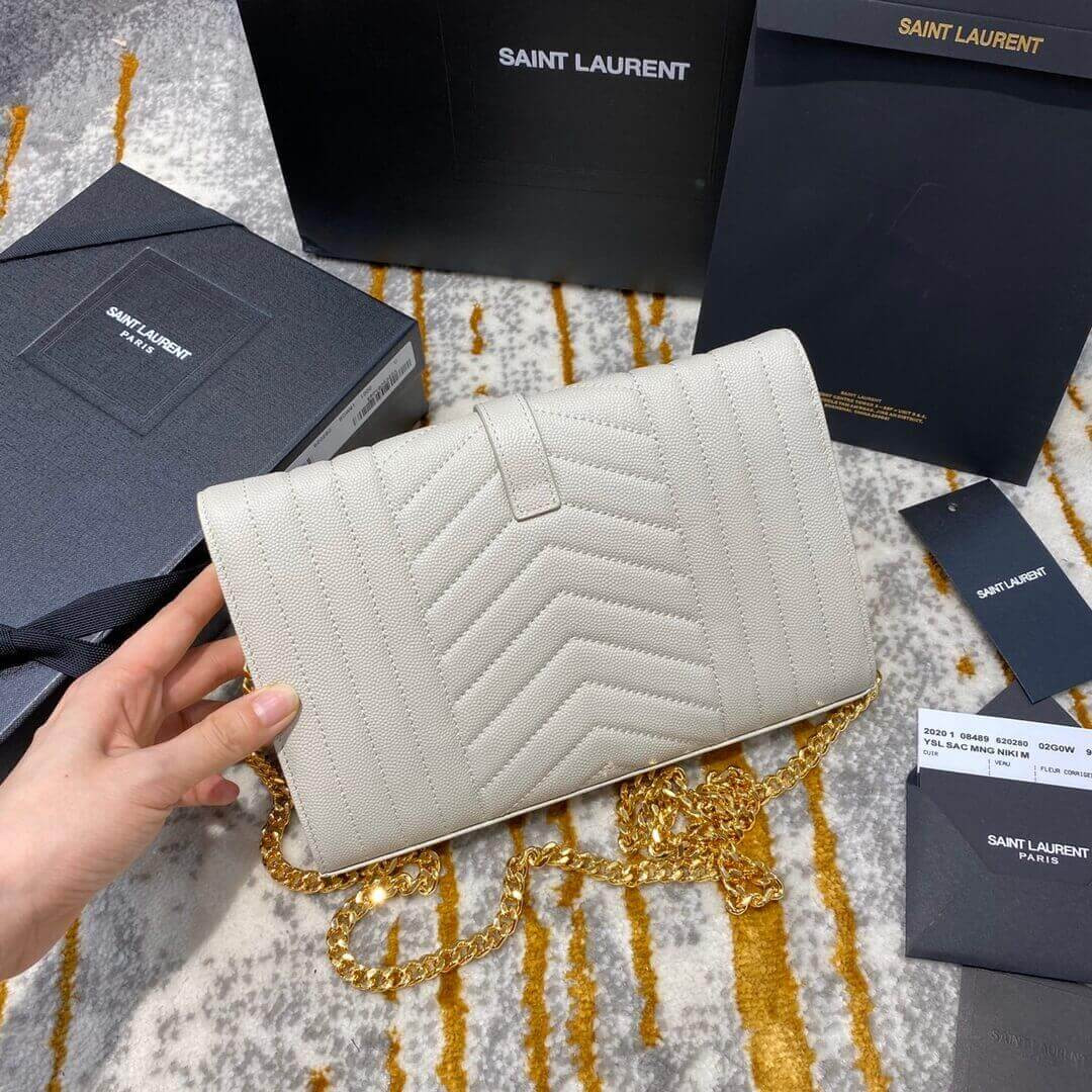 YSL Saint Laurent Monogram Chain Wallet In Mix Matelasse Grain Leather 620280