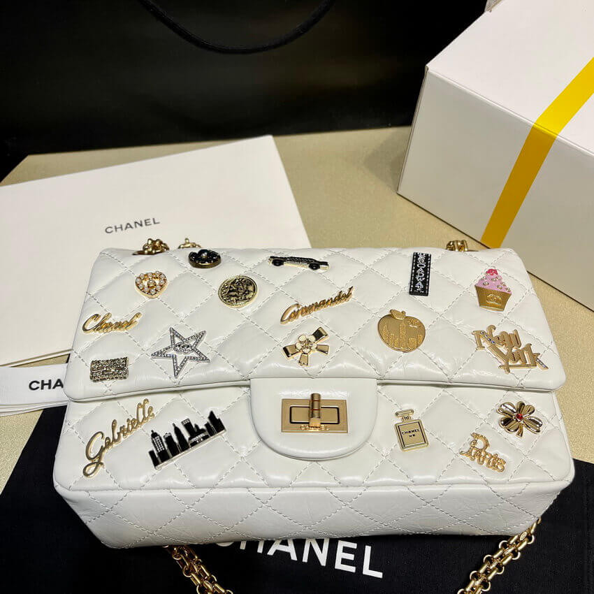 Chanel Quilted Calfskin Leather 2.55 Reissue New York Lucky Charms Flap Bag 37586