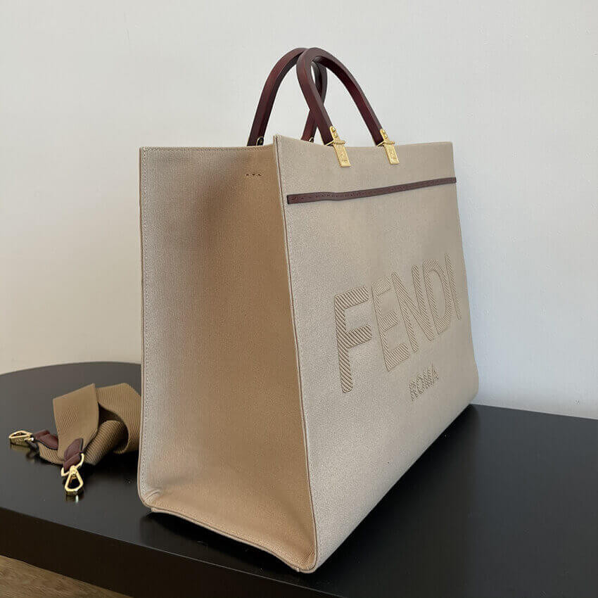 Fendi Large Sunshine Tote Bag in Beige Canvas 8BH372