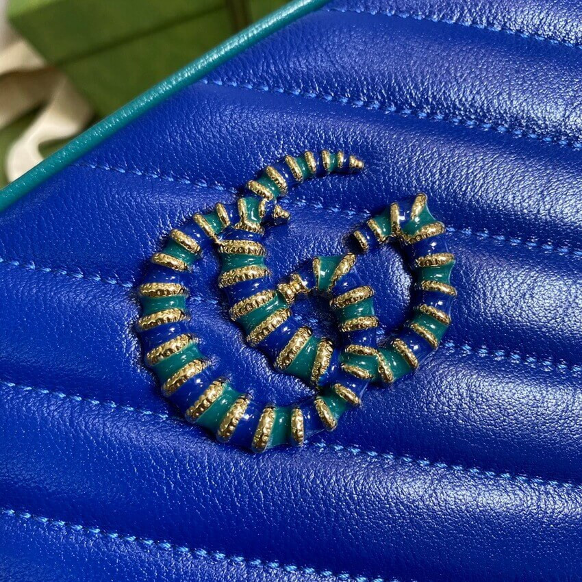 Gucci GG Marmont Small Shoulder Bag 447632 Blue and Emerald Leather