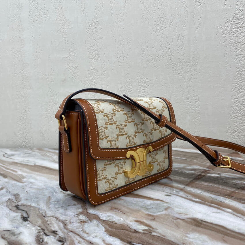 Celine Teen Triomphe Bag in Triomphe Canvas and Calfskin 188882 White