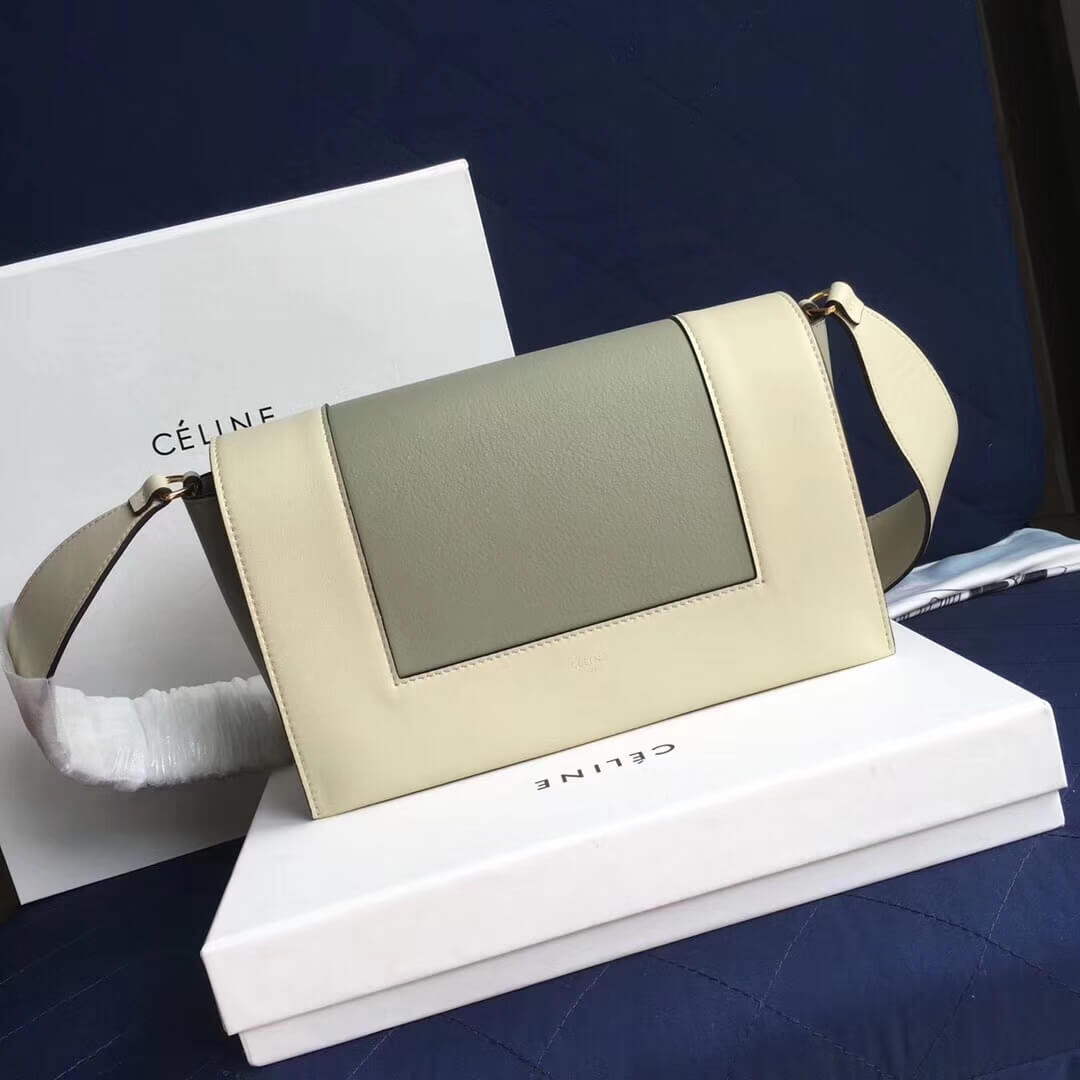 Celine Frame Medium Shoulder Bag 180263 White/Light Green