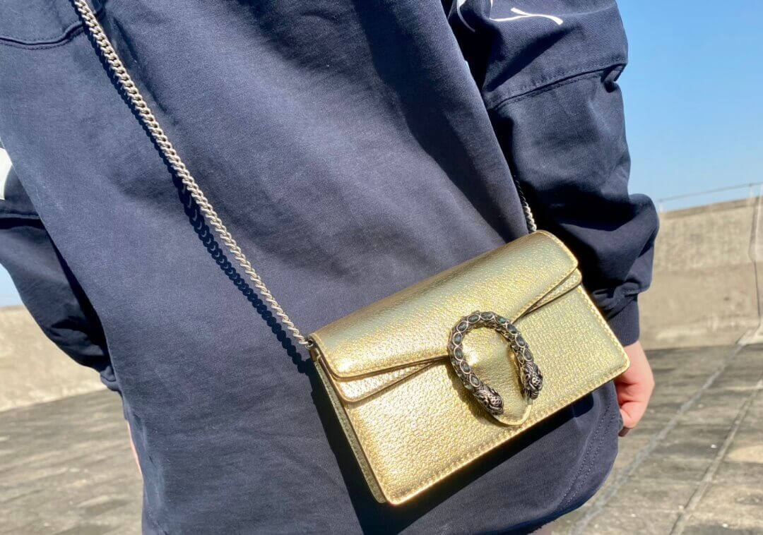 Gucci Dionysus Small Shoulder Bag in Gold Lame Leather 499623