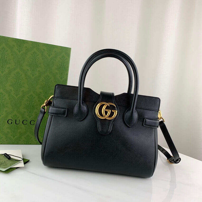 Gucci Small Top Handle Bag with Double G in Black Leather 658450