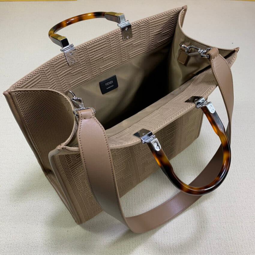 Fendi Medium Sunshine Tote Bag in Apricot FF Fabric 8BH386