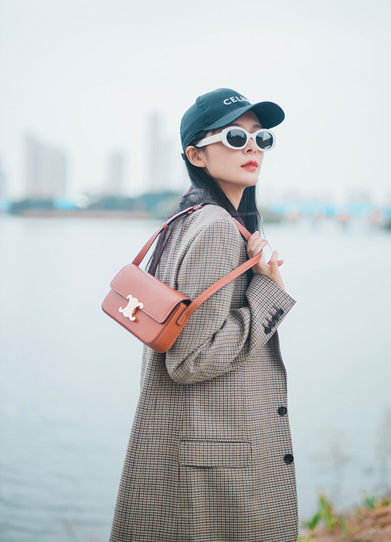 Celine Triomphe Shoulder Bag In Natural Calfskin 194143 Tan