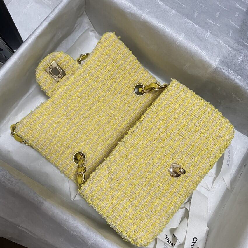 Chanel 20cm Classic Flap Bag in Yellow Tweed 1116