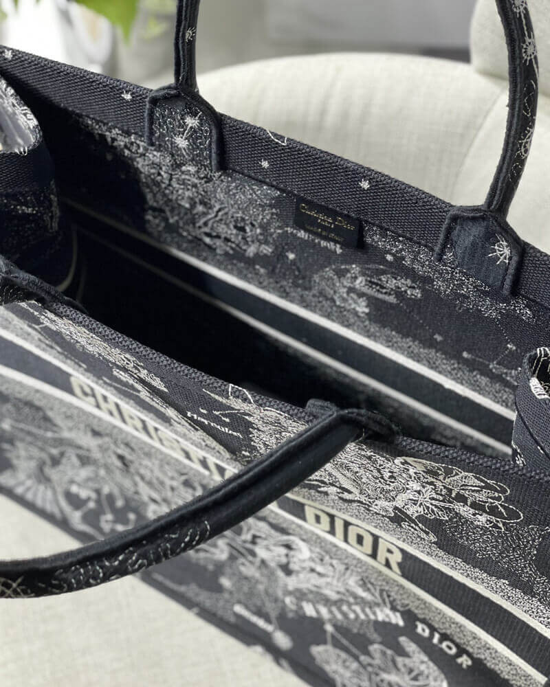 Christian Dior Large Book Tote Black Toile de Jouy Zodiac Embroidery M1286