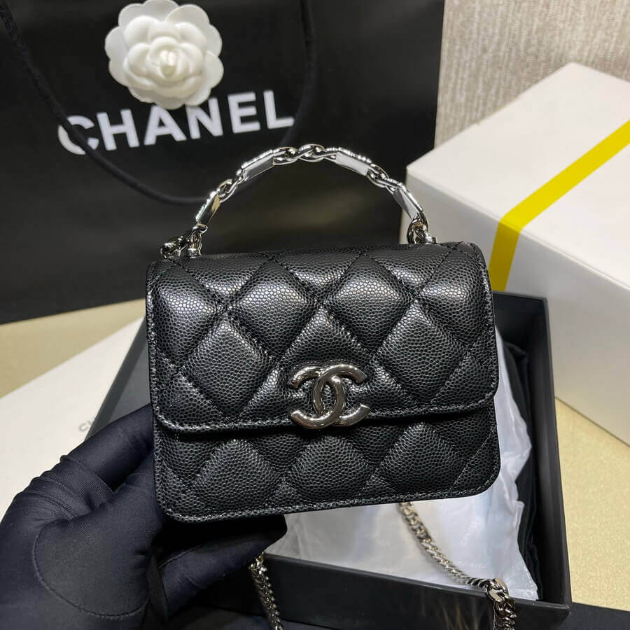 Chanel Enamel Handle Clutch with Chain in Grained Calfskin AP2758