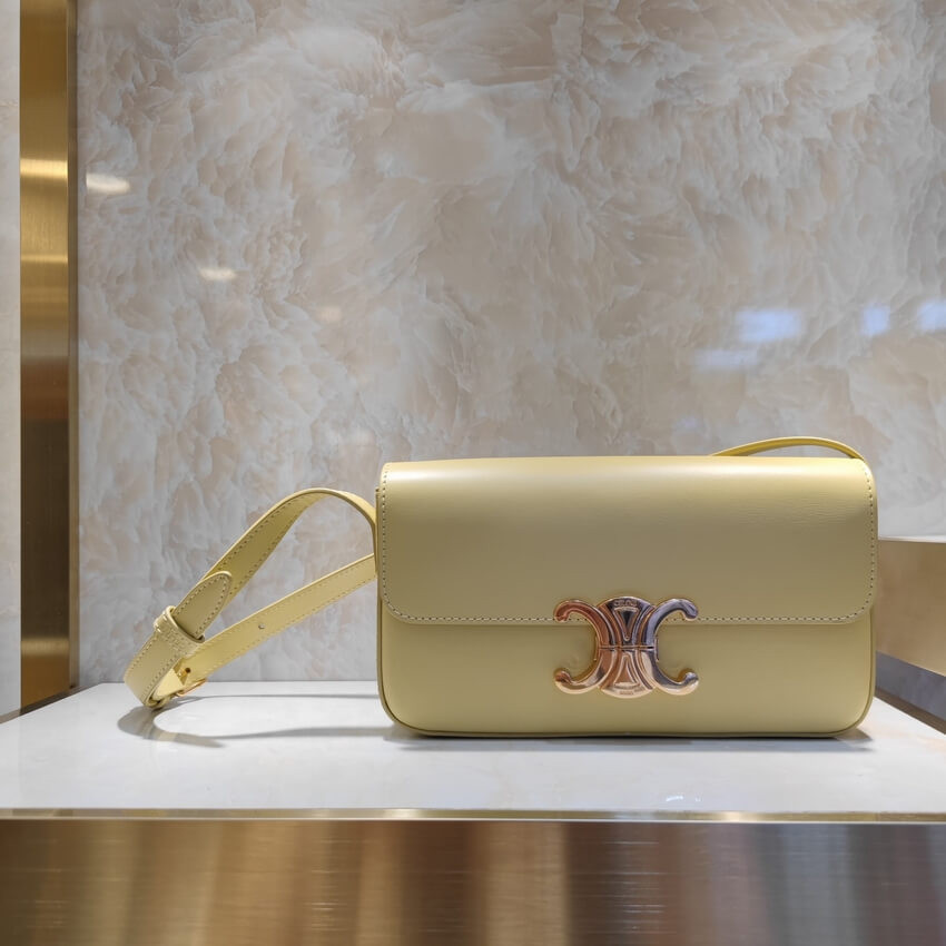 Celine Triomphe Shoulder Bag In Shiny Calfskin 194143 Papyrus