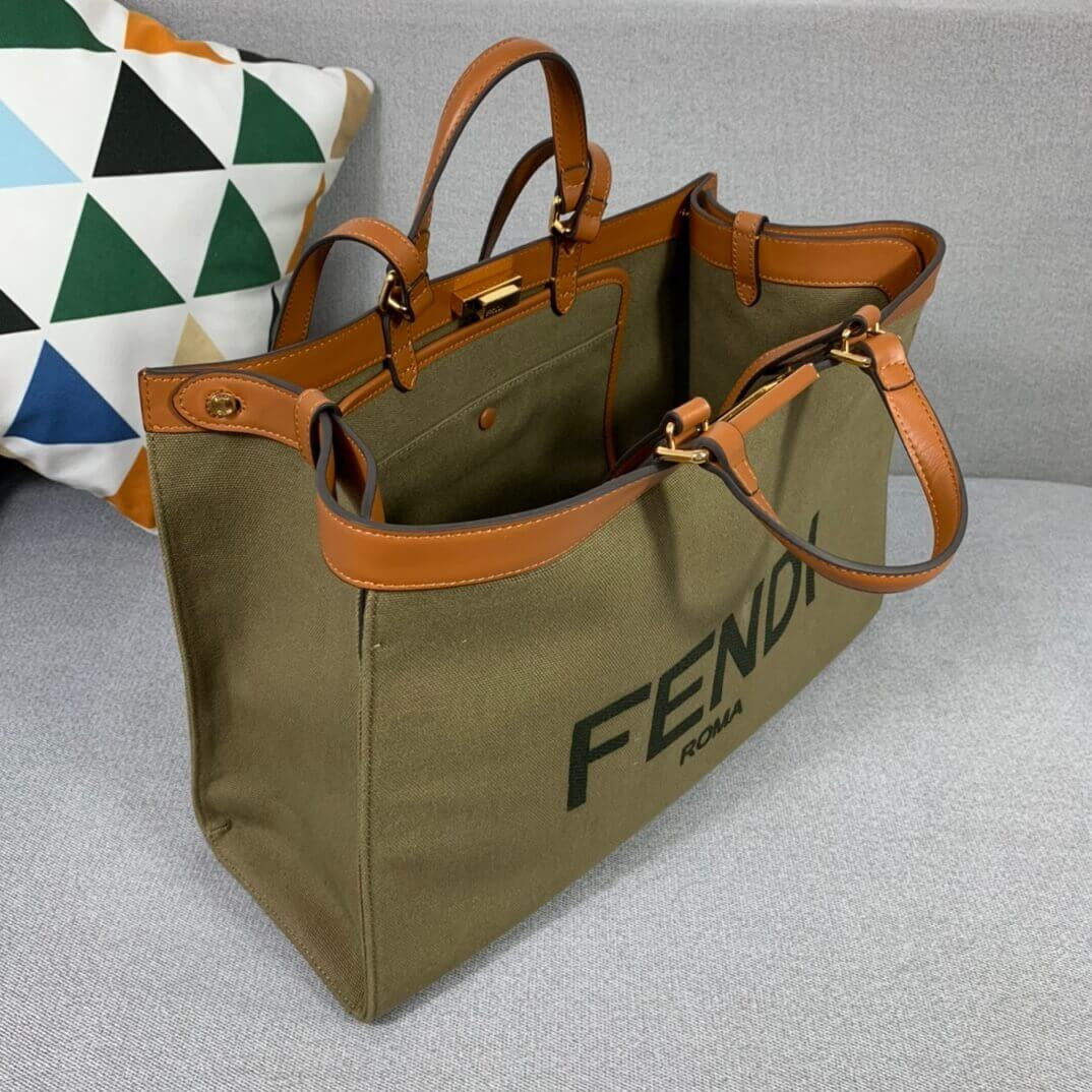 Fendi Peekaboo X Tote in Green Canvas 8BH374