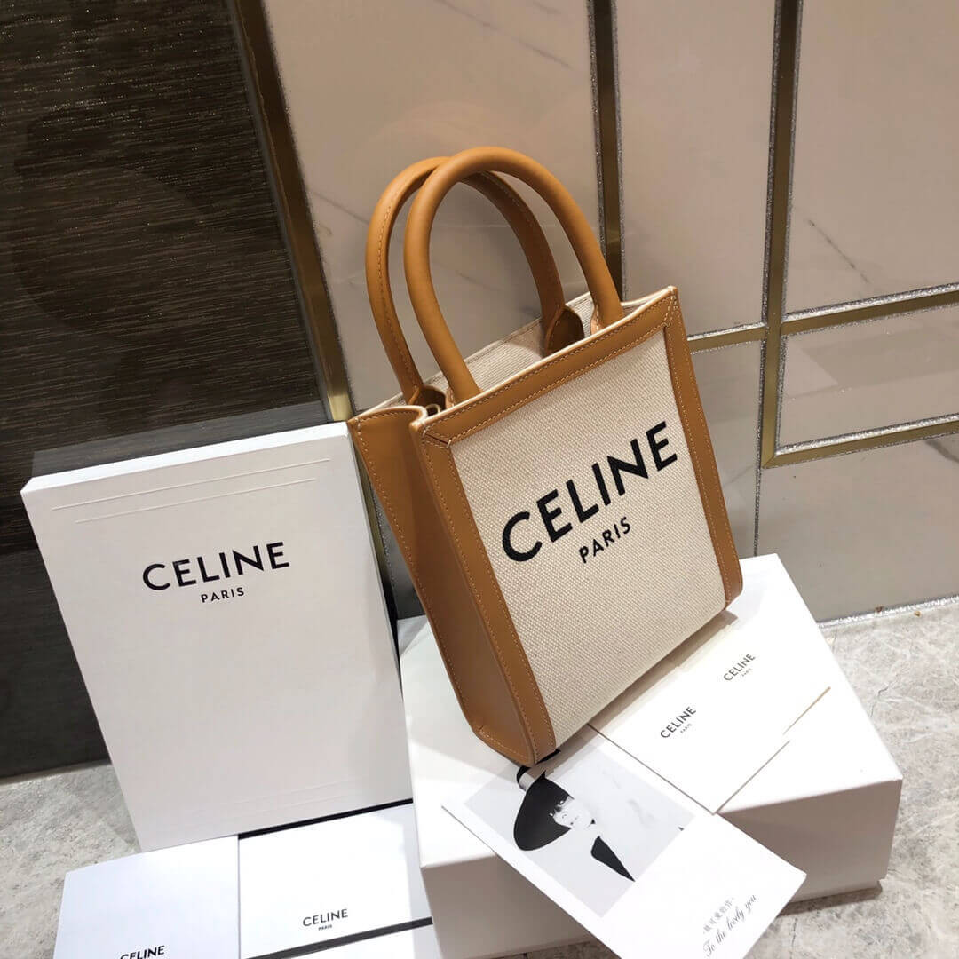 Celine Mini Vertical Cabas  In Canvas and Calfskin 193302