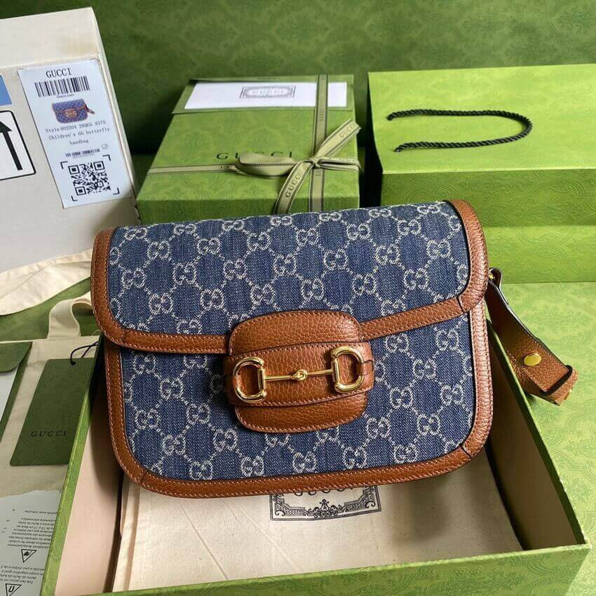 Gucci Horsebit 1955 Small Bag 602204 in Blue Denim