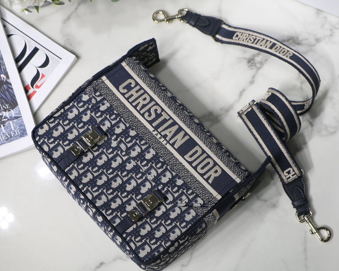 Christian Dior Medium DiorCamp Bag Blue Oblique Embroidery M1240