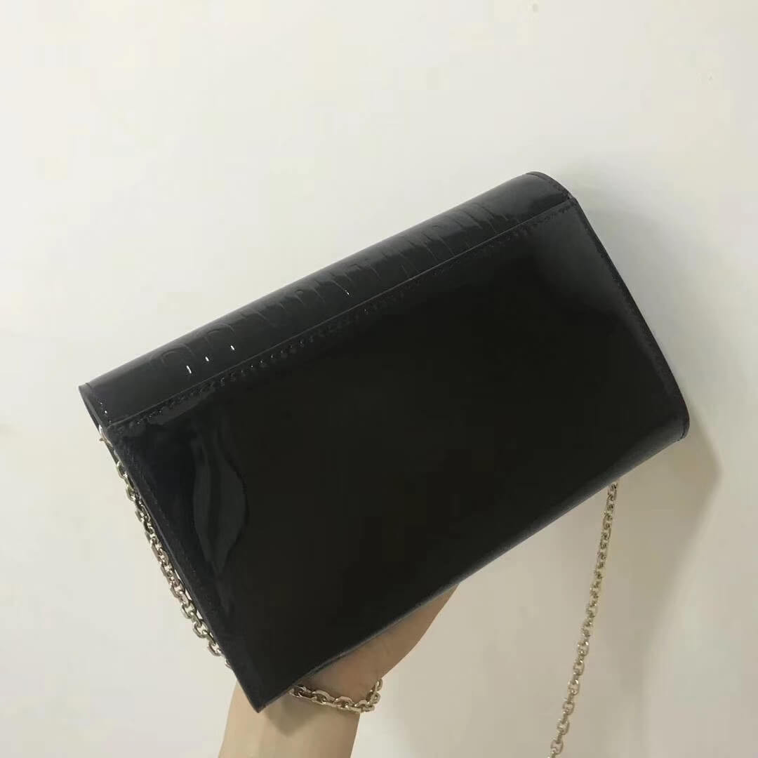 Christian Dior Black 30 Montaigne Patent Calfskin Wallet On Chain S2059