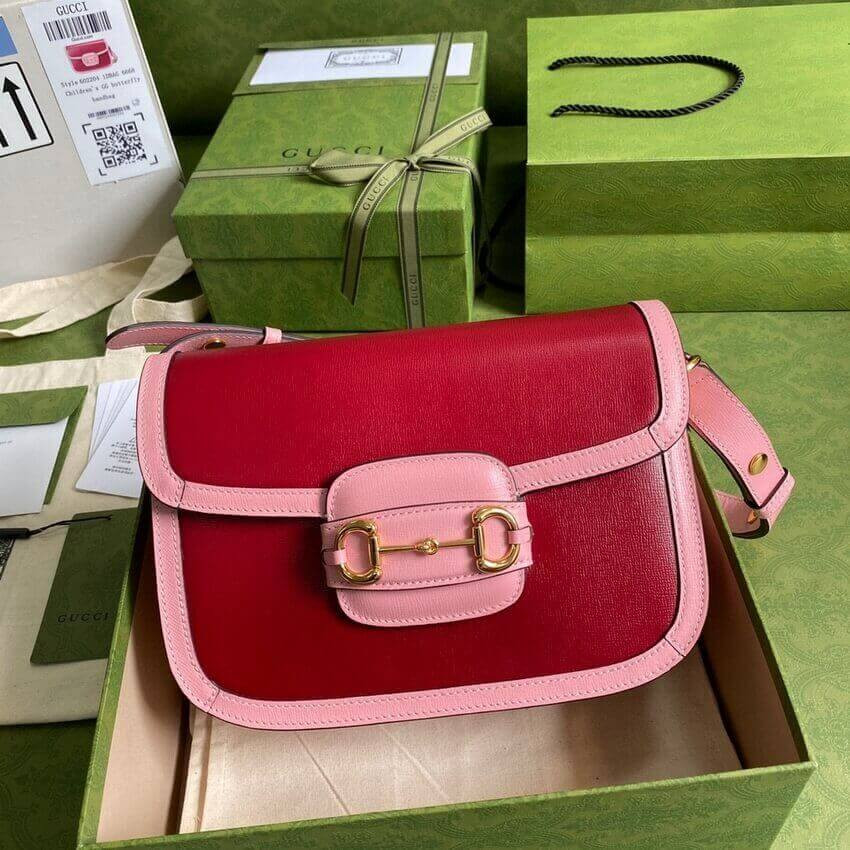 Gucci Horsebit 1955 Small Shoulder Bag 602204 Red and Pink Leather