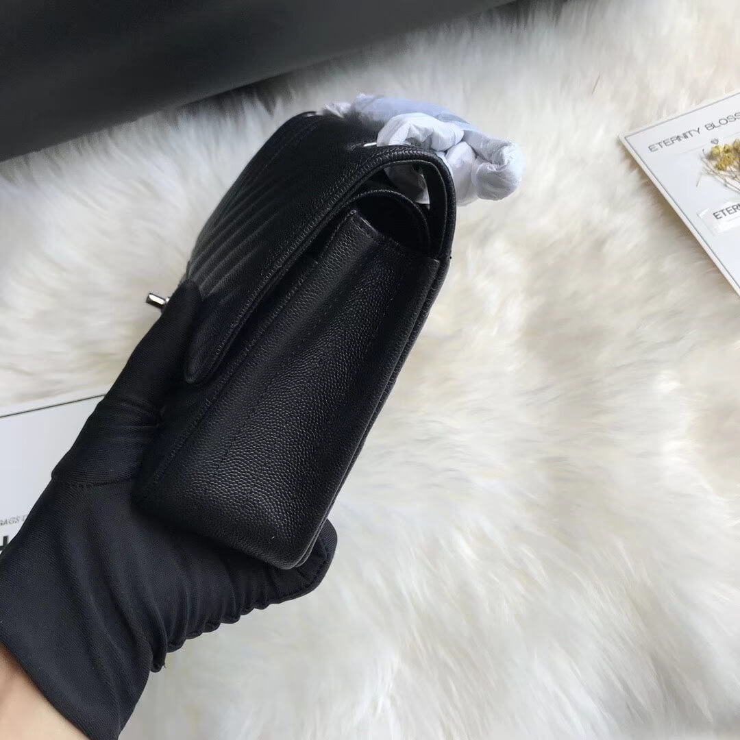 Chanel Chevron Caviar Calfskin Classic Flap Bag A01112 Black