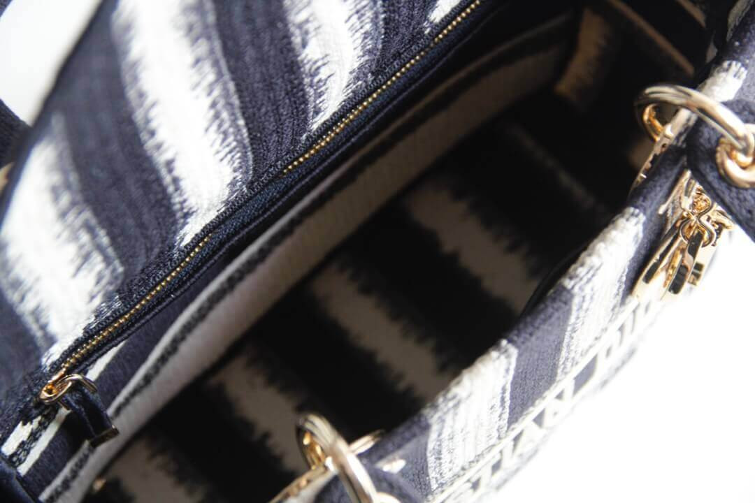 Dior Medium Blue D-Stripes Embroidery Lady D-Lite Bag M0565