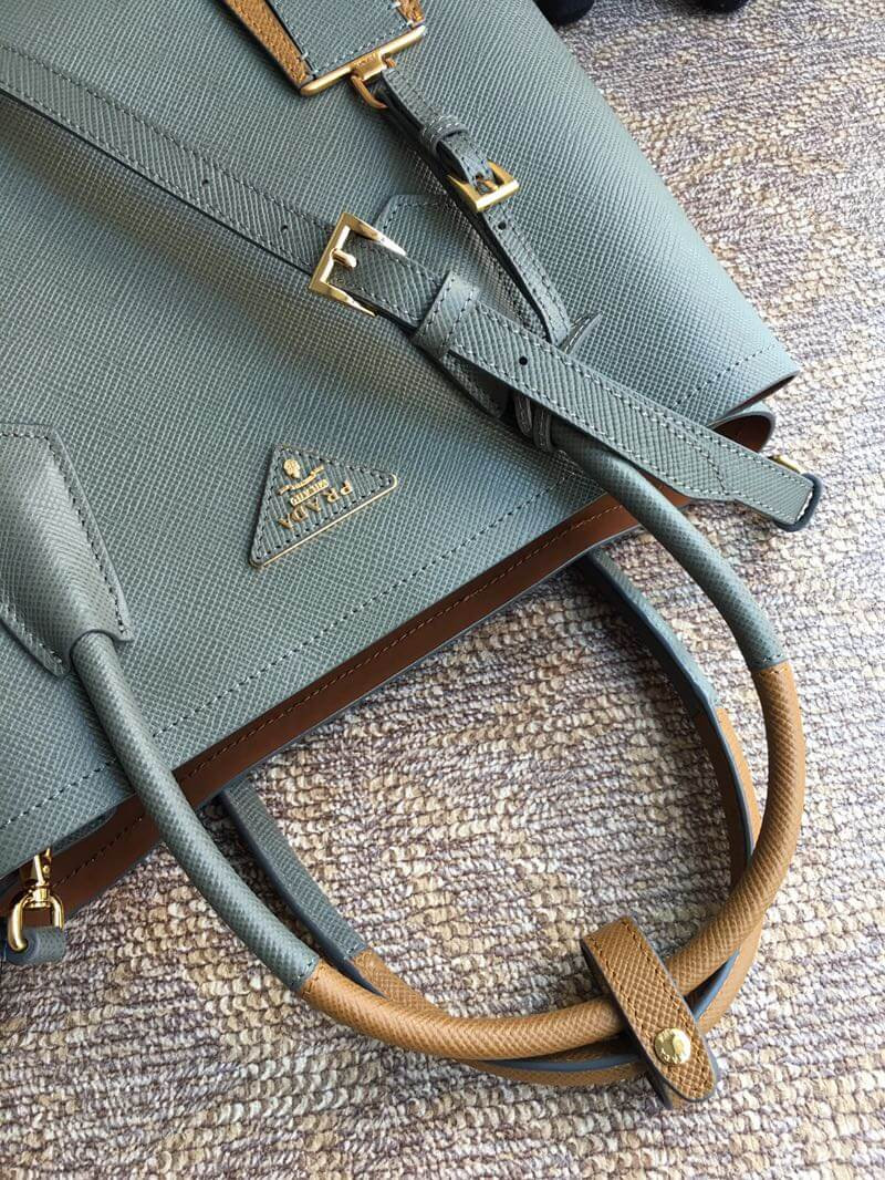 Prada Two-Tone Saffiano Leather Double Bag 1BG775 Grey/Brown