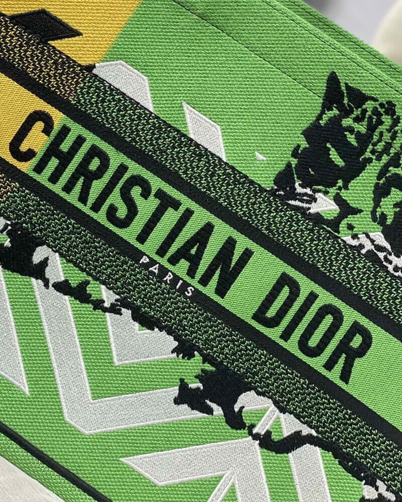 Christian Dior Medium Book Tote Bright Green and Orange D-Jungle Pop Embroidery M1296