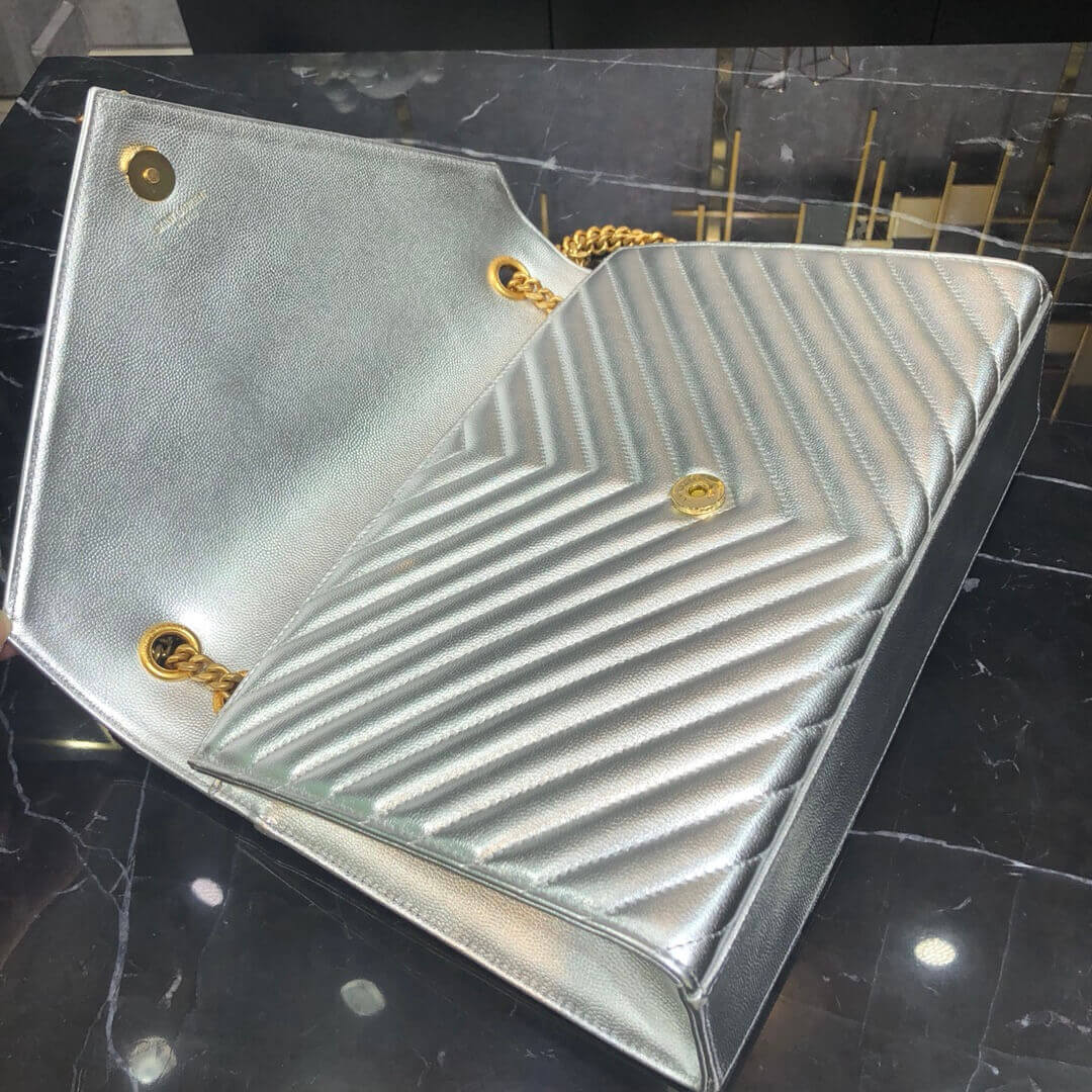 Saint Laurent Metallic Silver Large Envelope Chain Bag 396910