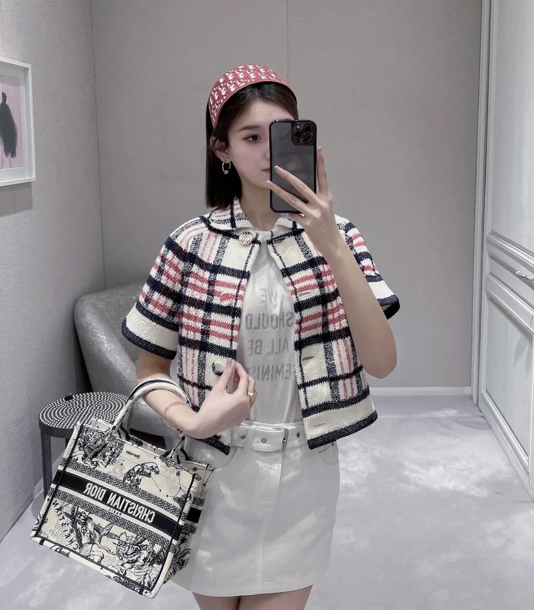 Christian Dior Small Book Tote Bag 26cm Latte Toile De Jouy Zodiac Embroidery Beige