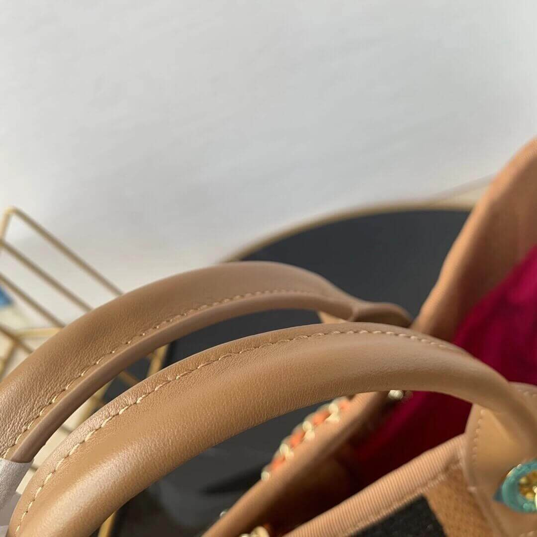 Chanel Straw Raffia Calfskin Striped Large Deauville Tote A93786