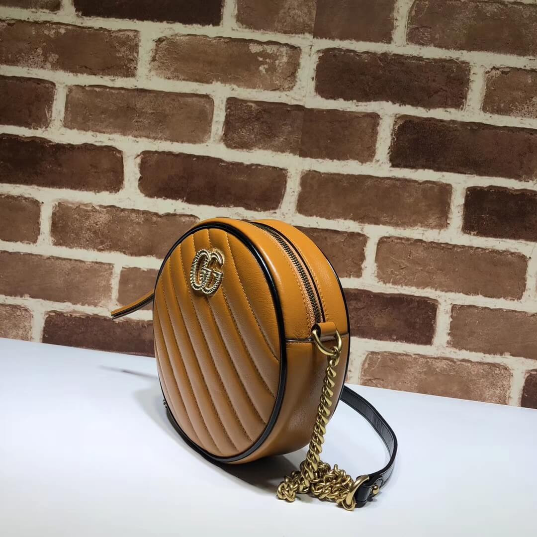 Gucci GG Marmont Mini Round Shoulder Bag 550154 Cognac