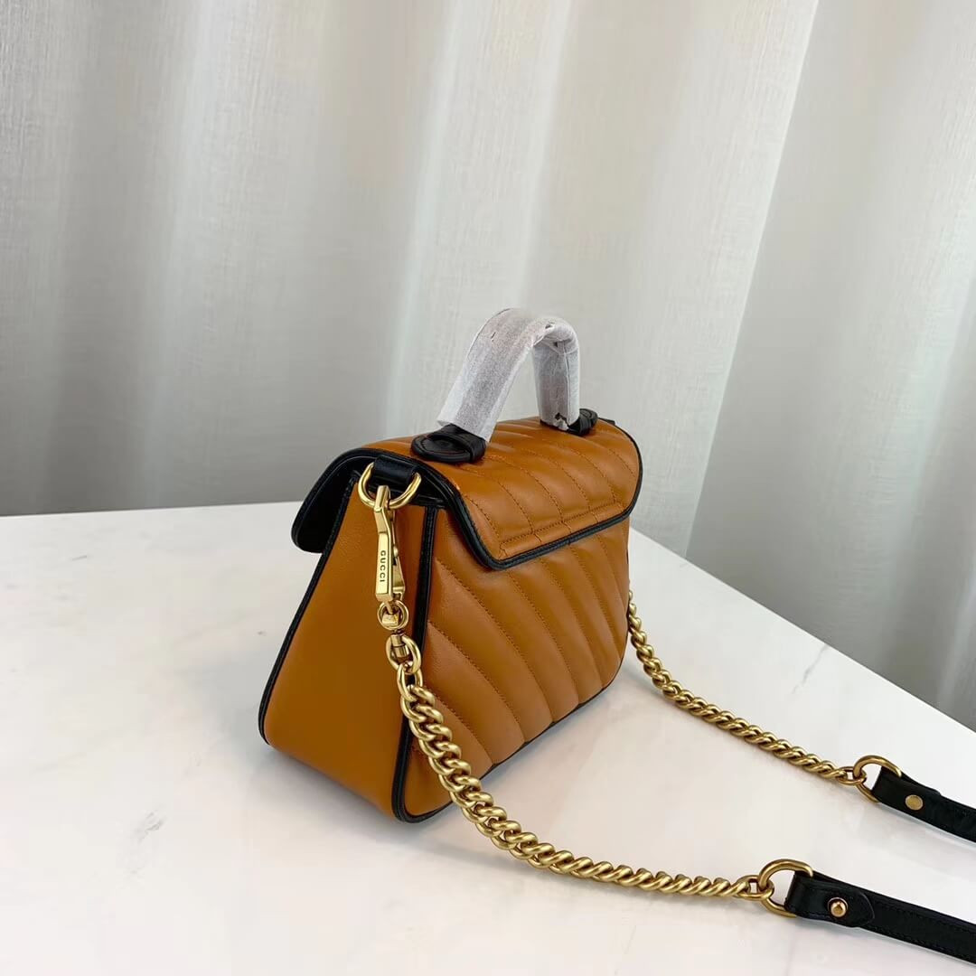 Gucci GG Marmont Mini Top Handle Bag 583571 Cognac