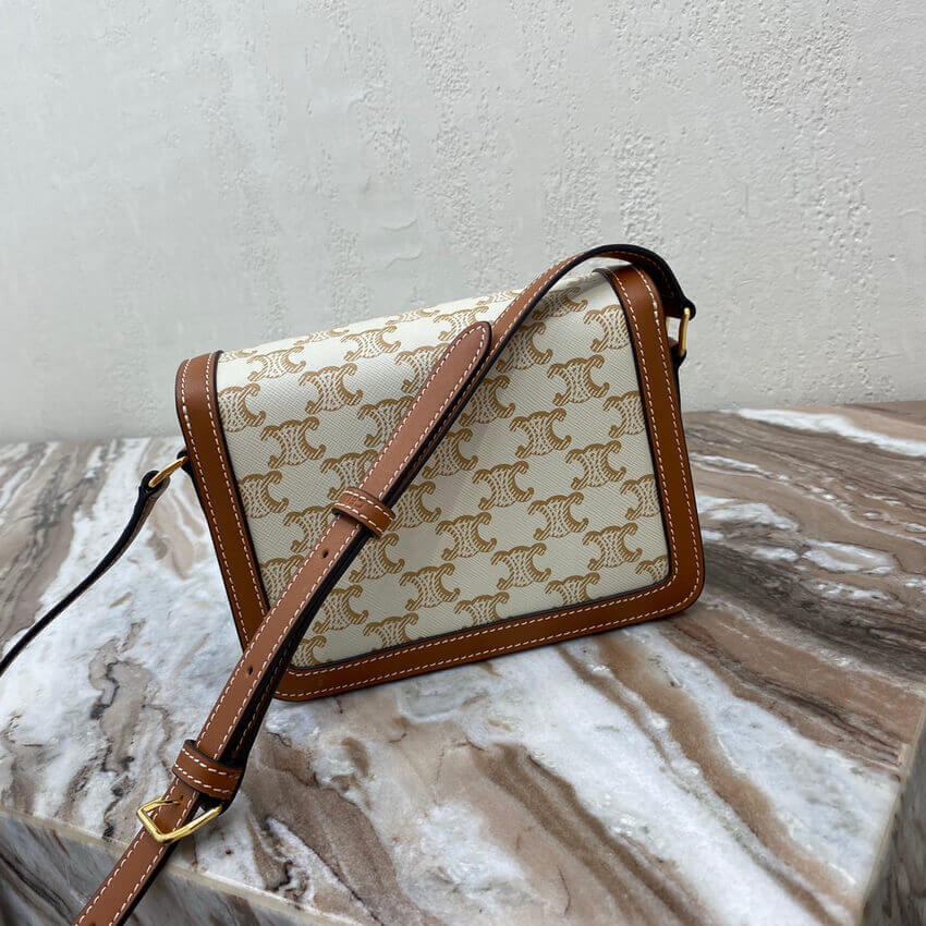 Celine Teen Triomphe Bag in Triomphe Canvas and Calfskin 188882 White