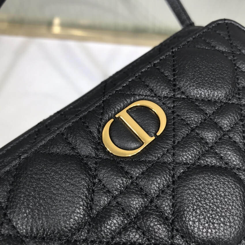 Dior Caro Double Pouch Black Supple Cannage Calfskin M9237