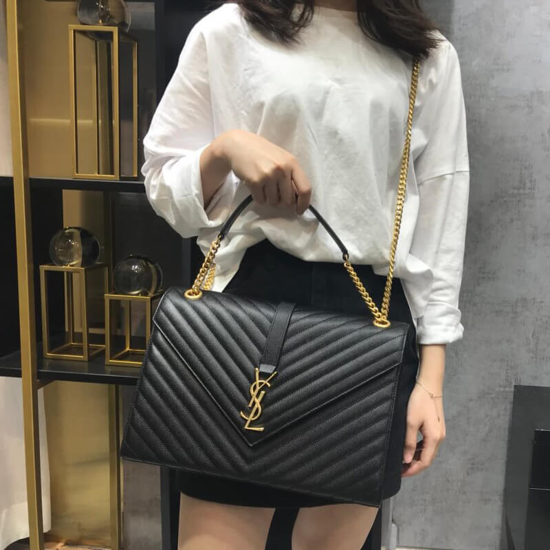 Saint Laurent Grain Leather Large Envelope Chain Bag 396910 Black