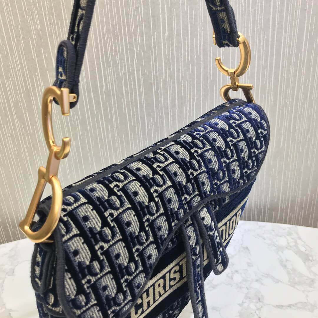 Dior Oblique Embroidered Velvet Saddle Bag M0446C
