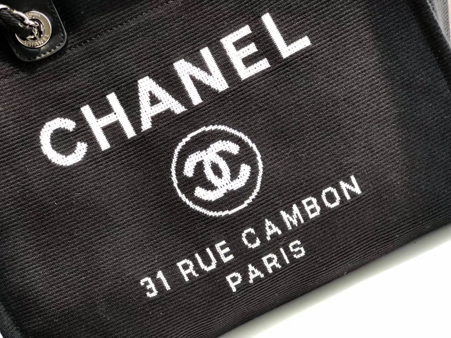 Chanel Deauville Tote 38cm Canvas Bag A66941 Black/White