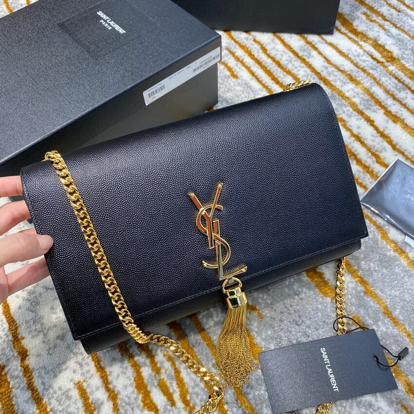 YSL Saint Laurent Kate Medium With Tassel In Grain De Poudre Leather 354119 Black