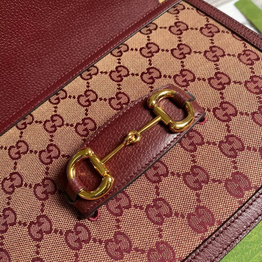 Gucci Horsebit 1955 Small Bag 602204 in  Burgundy GG Canvas