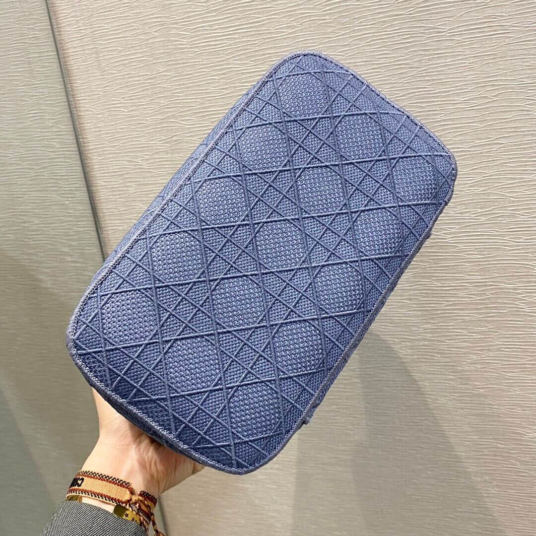 Dior Travel Vanity Case Denim Cannage Embroidery S5480