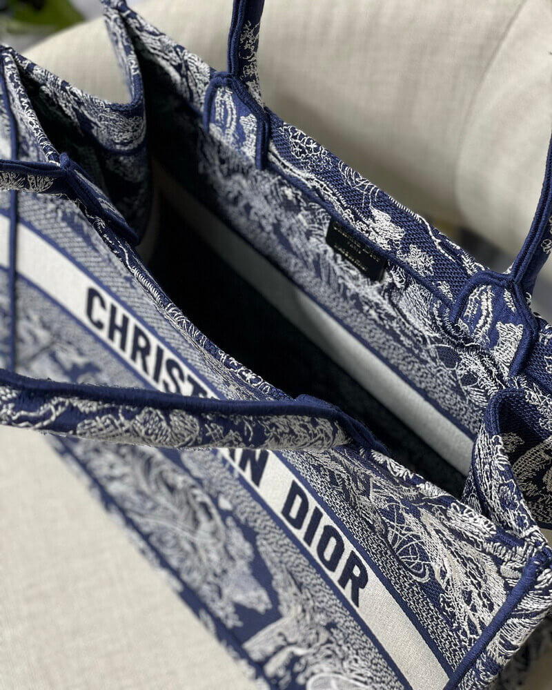 Dior Small Book Tote Blue Toile de Jouy Reverse Embroidery M1296