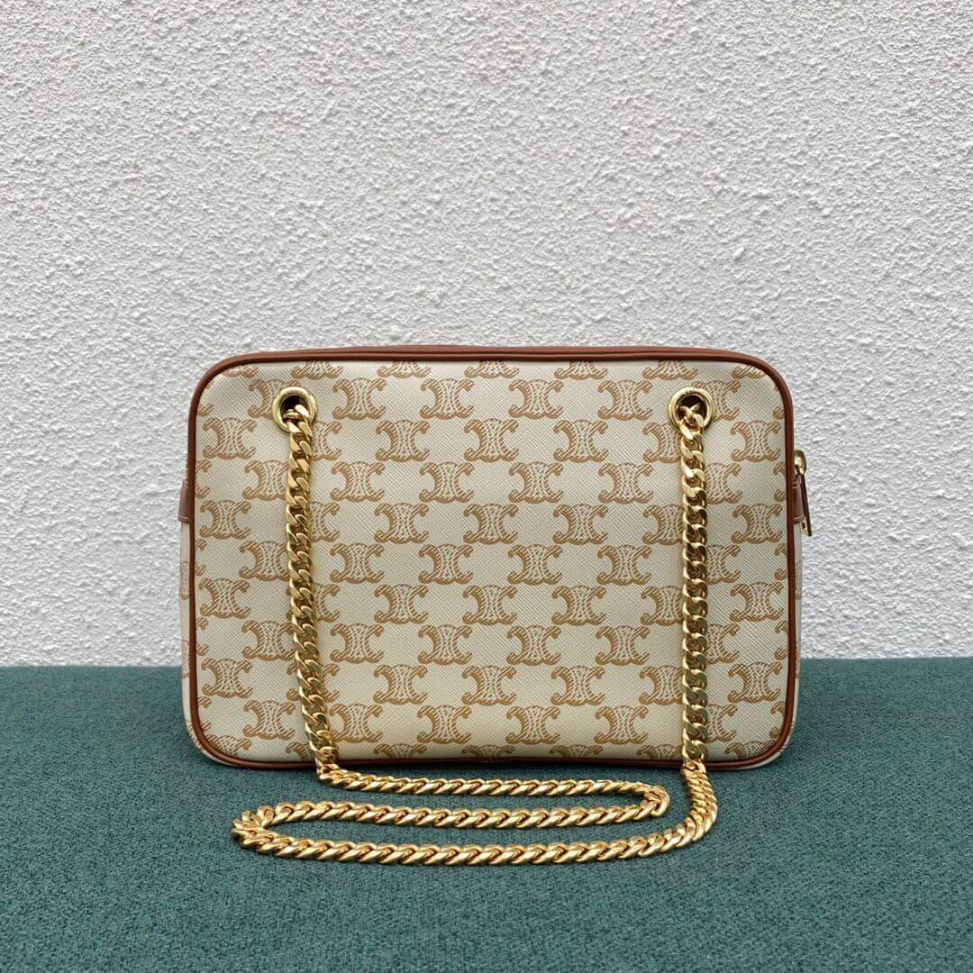 Celine Medium Patapans In Triomphe Canvas 195452 White