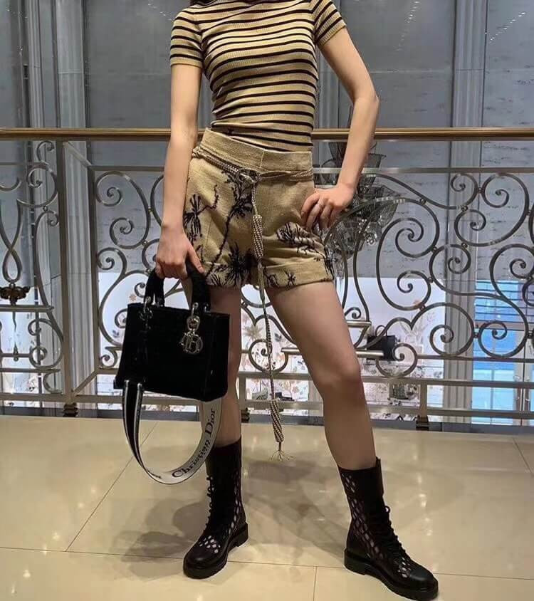 Christian Dior Textile Fabric Medium Lady Dior Bag L4455