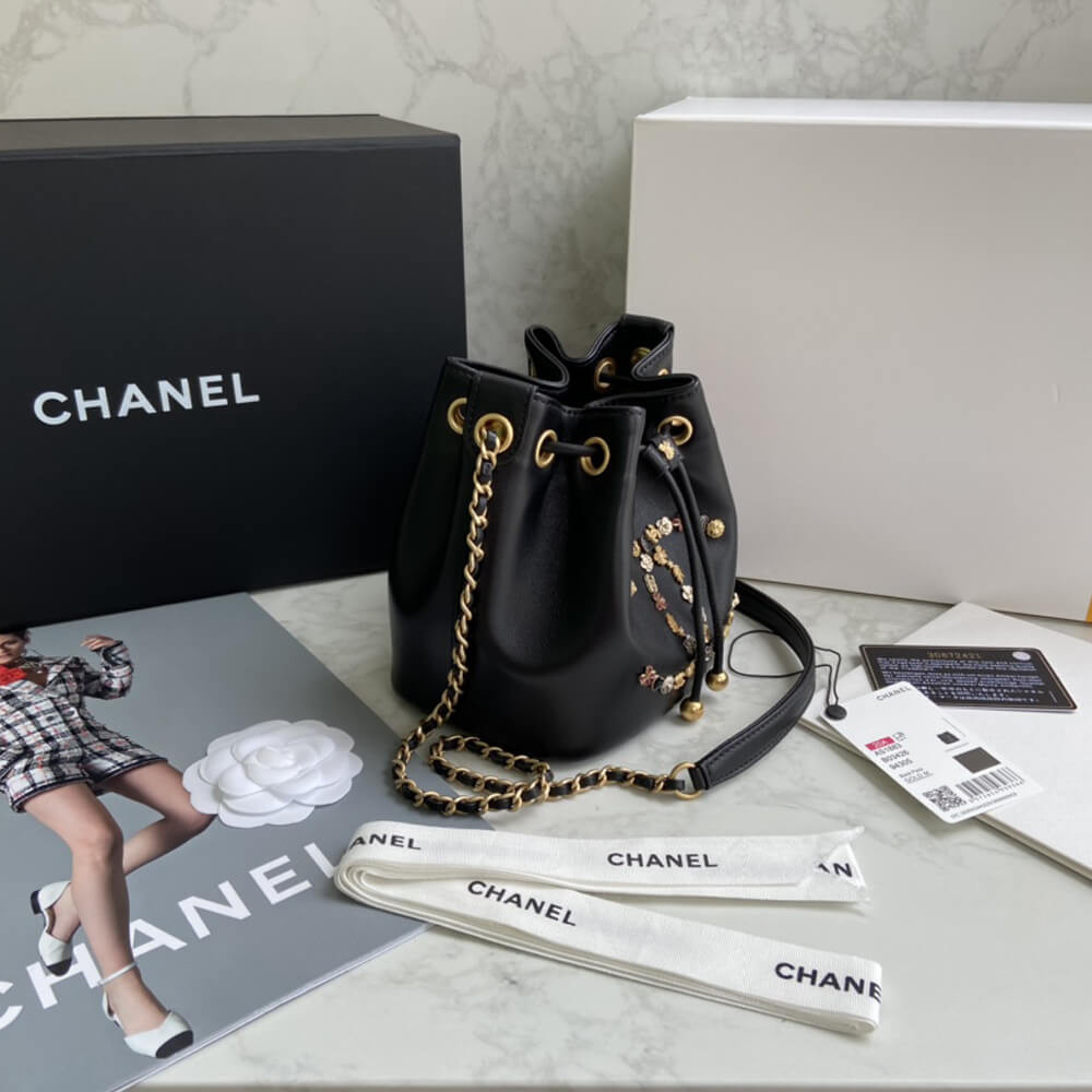 Chanel Studded CC Detail Drawstring Bucket Bag AS1883