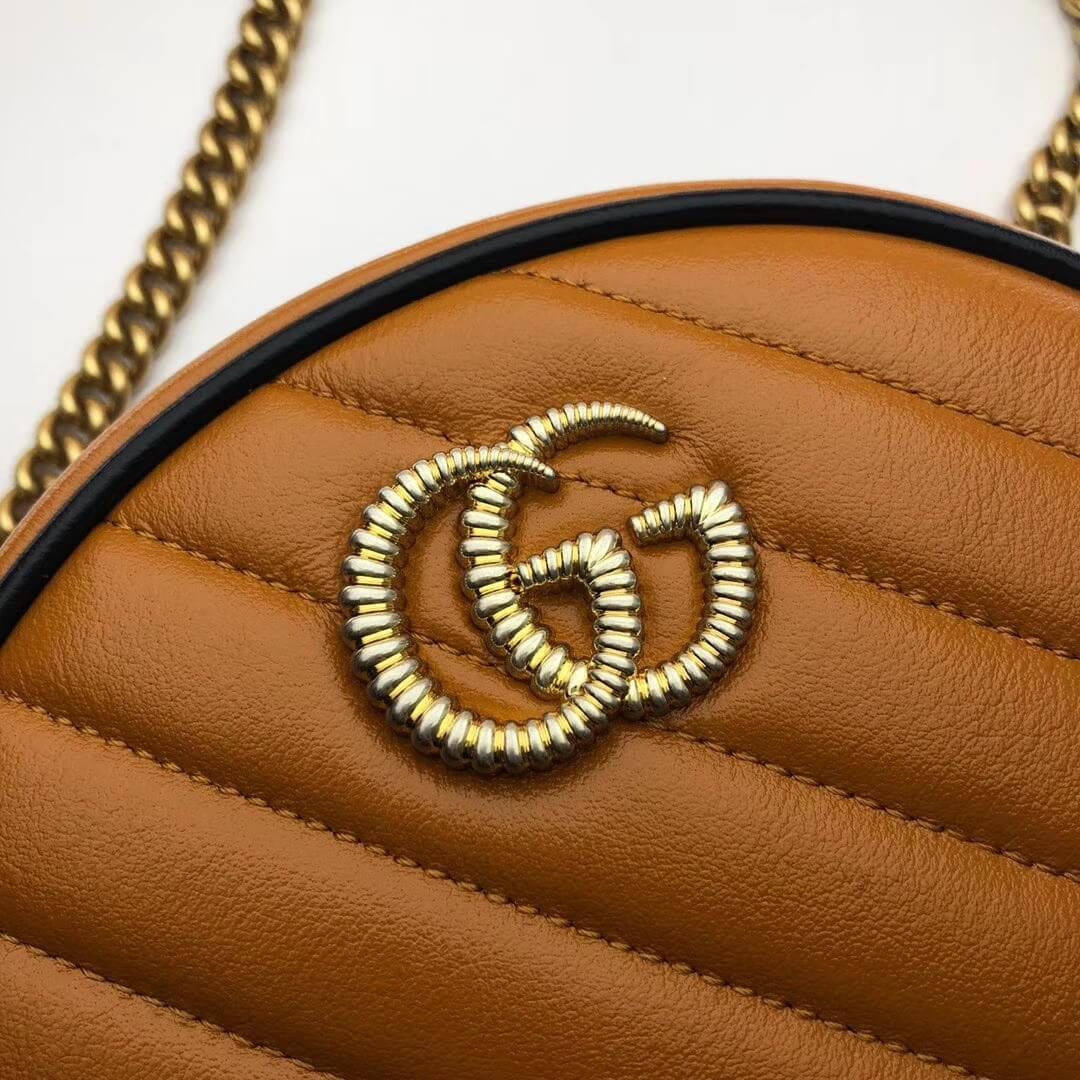 Gucci GG Marmont Mini Round Shoulder Bag 550154 Cognac