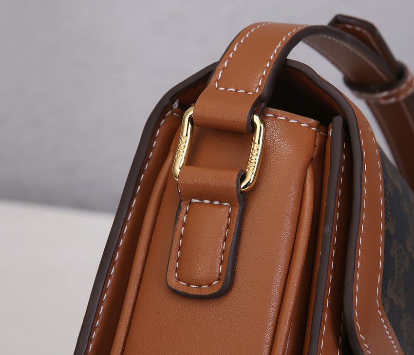 Celine Teen Triomphe Bag in Triomphe Canvas and Calfskin 188882 Tan