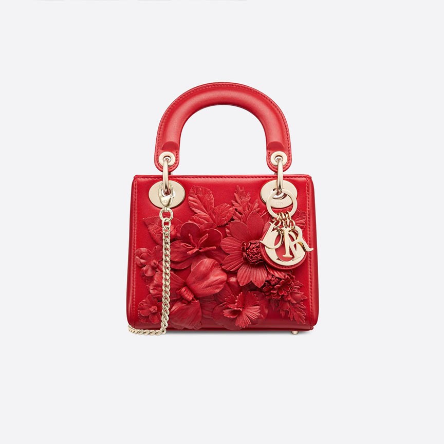 Christian Dior Lambskin Embroidered Flowers Mini "Lady Dior" Bag M0565